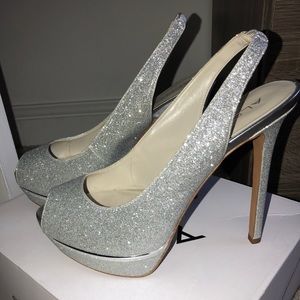 Aldo Silver Sparkle Slingback Platform 8.5